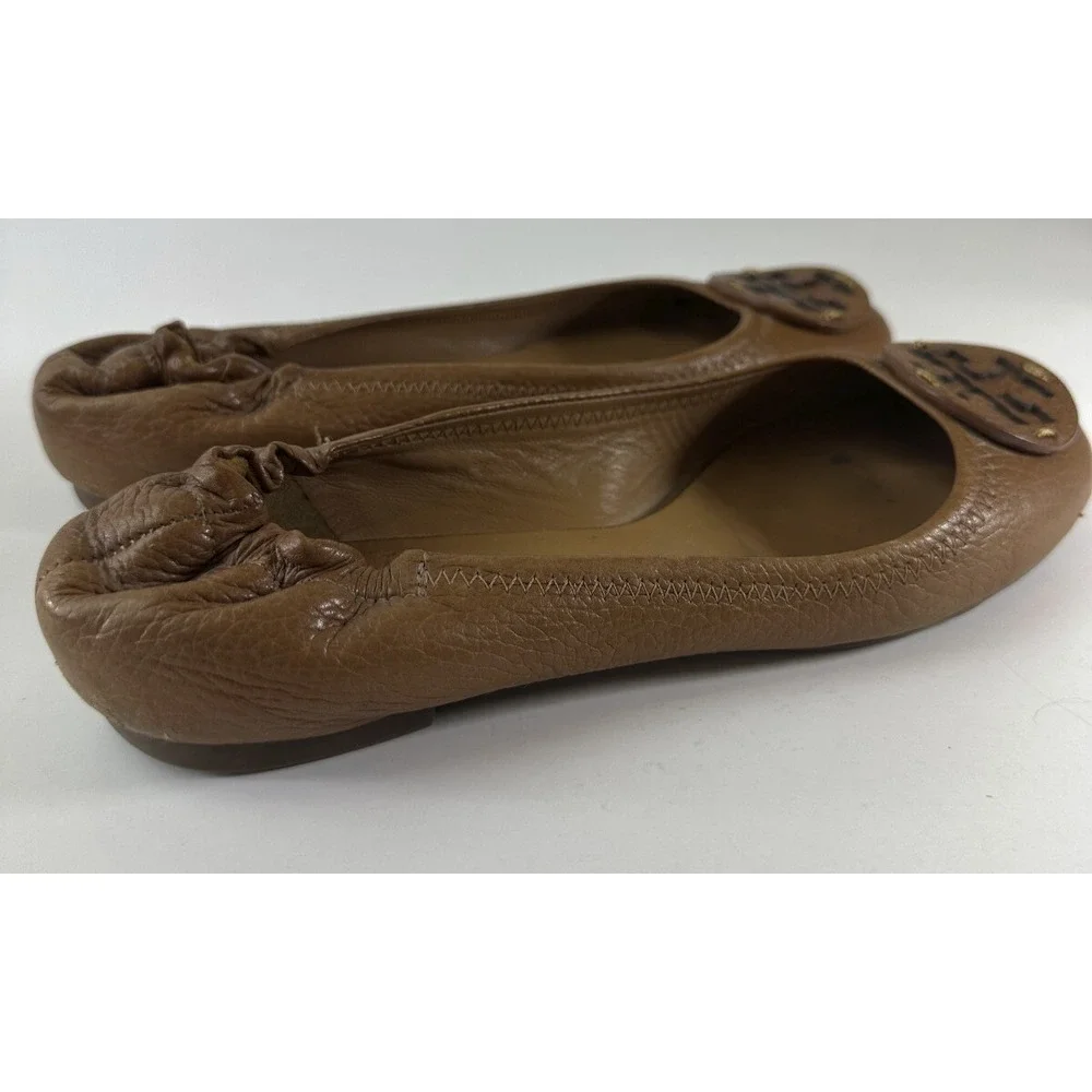 Tory Burch Reva Pebbled Leather Ballet Flats Royal Tan Camel Women Shoe Size 7M - Picture 7 of 15